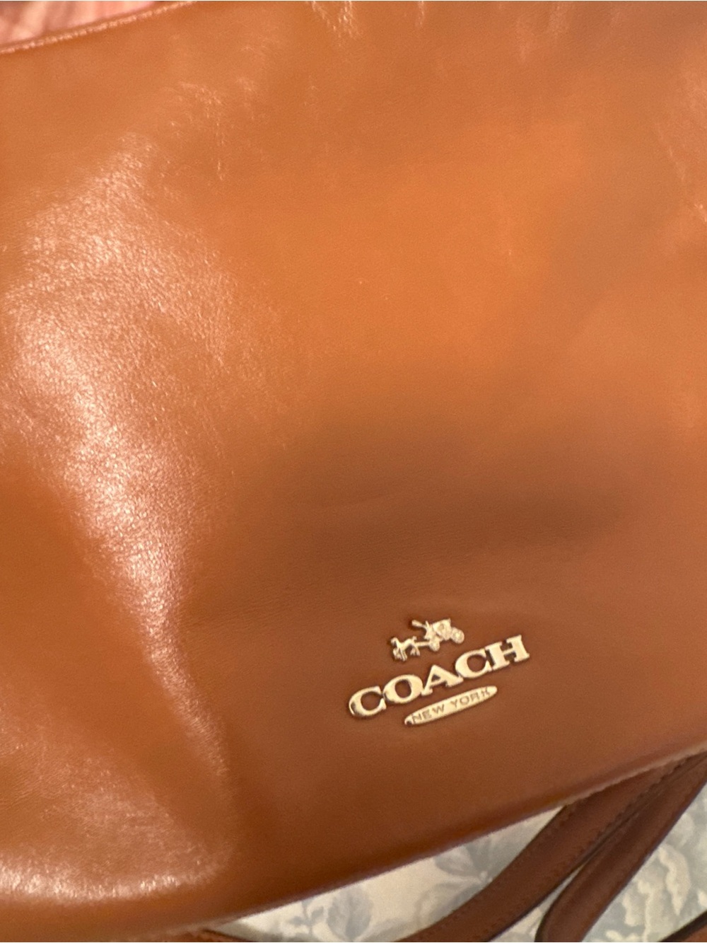Coach Tan Leather Shoulder Bag with Gold Logo